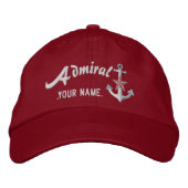 Personalized Admiral Nautical Anchor Name White Bestickte Baseballkappe (Vorderseite)