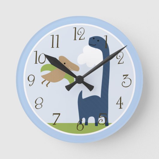 Personalized Adorable Dinosaur Kids Clock Runde Wanduhr (Vorderseite)