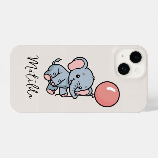 Personalized Adorable Elephant with Balloon Phone iPhone Hülle (Rückseite (Horizontal))