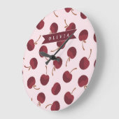 Personalized Aesthetic Cherry Pattern Name Gift Große Wanduhr (Winkel)