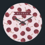 Personalized Aesthetic Cherry Pattern Name Gift Große Wanduhr<br><div class="desc">This collection of adorable cherry patterns is one of those small, everyday pleasures that just make people smile. This design is whimsical, cozy, and effortlessly fashionable with its soft pink backdrop, strewn cherries, and personalized name accents. It's the kind of pattern that makes a desk, a purse, or a comfortable...</div>