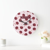 Personalized Aesthetic Cherry Pattern Name Gift Große Wanduhr (Zuhause)