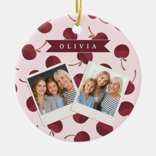 Personalized Aesthetic Cherry Pattern Name Gift Keramik Ornament (Vorne)