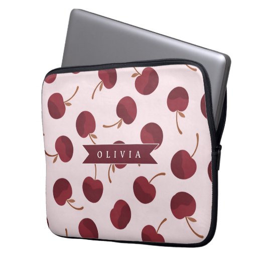 Personalized Aesthetic Cherry Pattern Name Gift Laptopschutzhülle (Vorderseite Links)