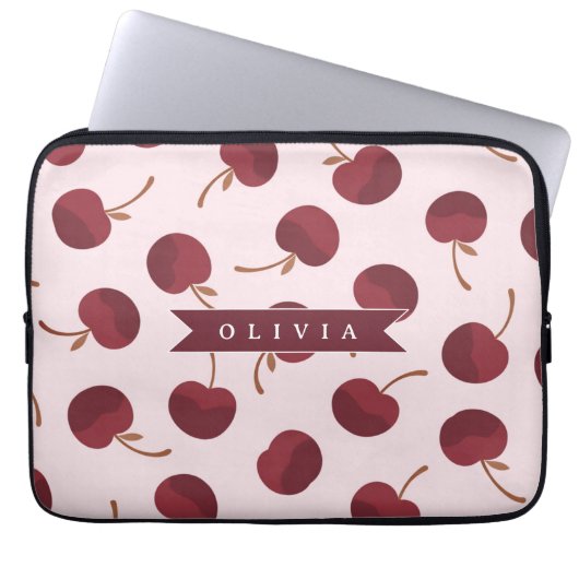 Personalized Aesthetic Cherry Pattern Name Gift Laptopschutzhülle (Vorderseite)