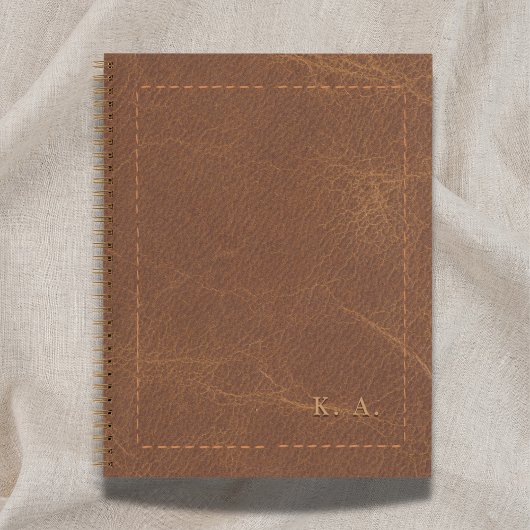 Personalized Aged Leather Notebook with Initials Notizblock