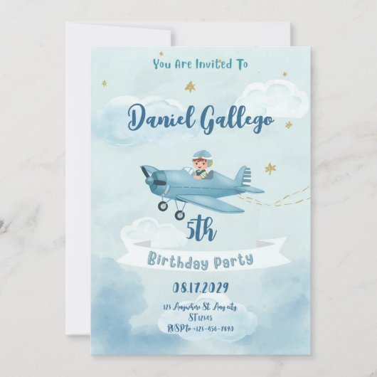 Personalized Airplane Boy Birthday Invitation Einladung (Vorderseite)