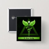 Personalized Alternative Medicine Green Caduceus Button (Vorne & Hinten)