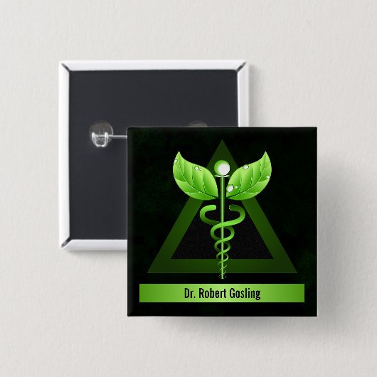 Personalized Alternative Medicine Green Caduceus Button (Vorne & Hinten)