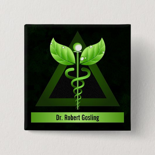 Personalized Alternative Medicine Green Caduceus Button (Vorderseite)