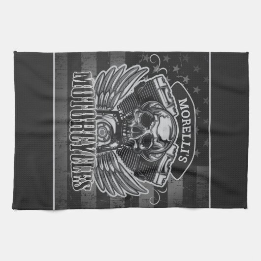 Personalized American Flag Biker Skull Motorcycle Geschirrtuch (Horizontal)