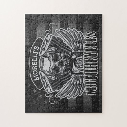 Personalized American Flag Biker Skull Motorcycle Puzzle (Vertikal)