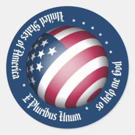 Personalized American Flag Globe and USA Motto Runder Aufkleber