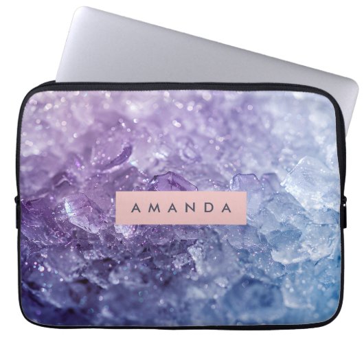 Personalized Amethyst Crystal & Lavender Sparkle Laptopschutzhülle (Vorderseite)