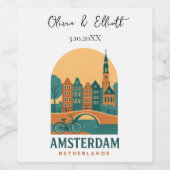 Personalized Amsterdam Netherlands Wedding Retro Weinetikett (Einzelnes Label)