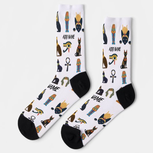 Personalized Ancient Egyptian Cat Socks & Pyramids Socken (Linkes Detail)