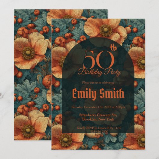 Personalized Anemones Fantasy 60Th Birthday Einladung (Vorne/Hinten)