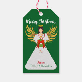Personalized Angel Christmas Green Wreath Gift Tag Geschenkanhänger