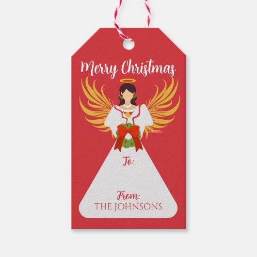 Personalized Angel Christmas Wreath Gift Tag Geschenkanhänger (Vorderseite)