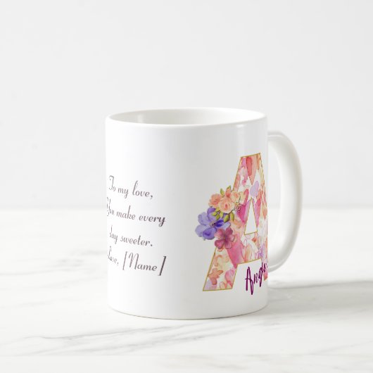 Personalized Angel Initial A with Heart Pattern Kaffeetasse (VorderseiteRechts)