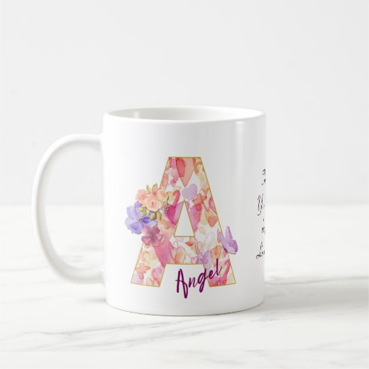 Personalized Angel Initial A with Heart Pattern Kaffeetasse (Links)