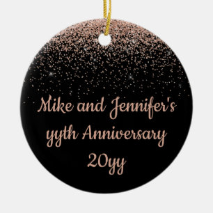 Personalized Anniversary Present Black Rose Gold Keramik Ornament