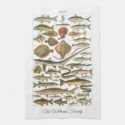 Personalized antique French Under-the-sea fish Geschirrtuch (Vertikal)