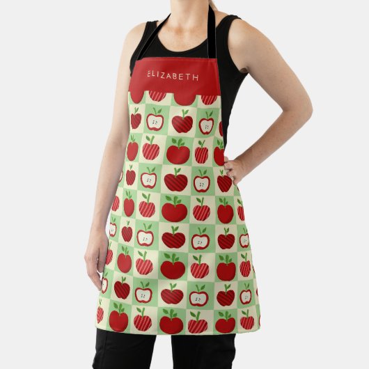Personalized Apple Pattern Check Cozy Teacher Schürze (InSitu)