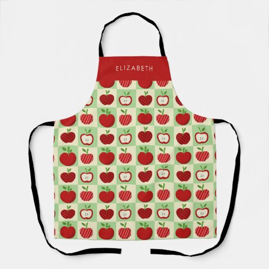 Personalized Apple Pattern Check Cozy Teacher Schürze (Vorderseite)