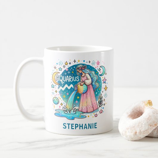 Personalized Aquarius Zodiac Water Bearer  Kaffeetasse (Mit Donut)