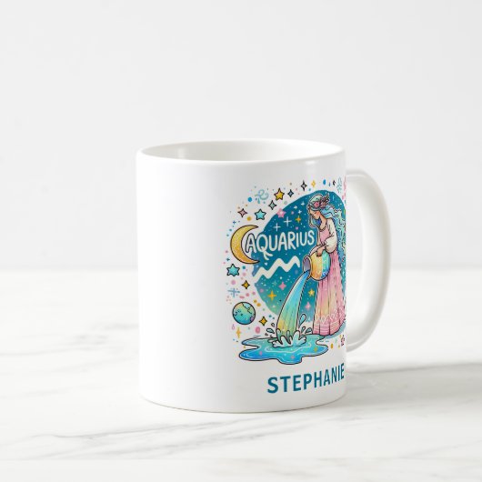 Personalized Aquarius Zodiac Water Bearer Kaffeetasse (VorderseiteRechts)