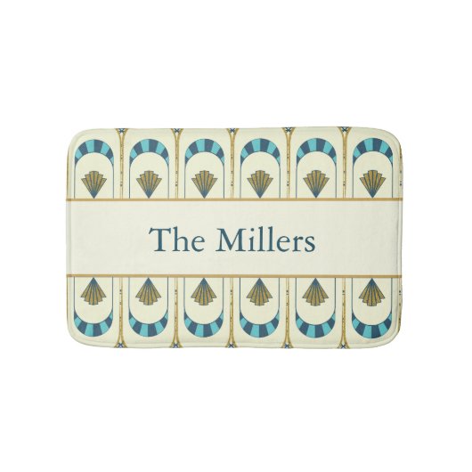 Personalized Art Deco Teal & Gold Geometric Badematte (Vorderseite)