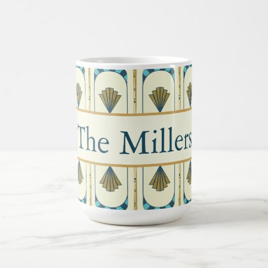 Personalized Art Deco Teal & Gold Geometric Kaffeetasse (Mittel)