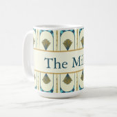 Personalized Art Deco Teal & Gold Geometric Kaffeetasse (Vorderseite Links)