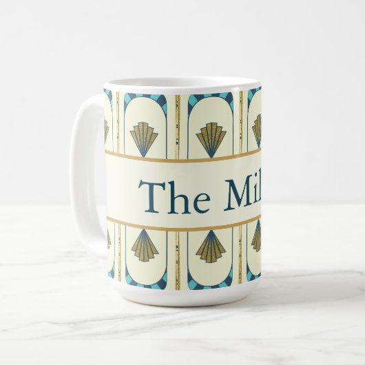 Personalized Art Deco Teal & Gold Geometric Kaffeetasse (Vorderseite Links)