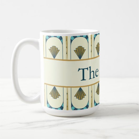 Personalized Art Deco Teal & Gold Geometric Kaffeetasse (Links)