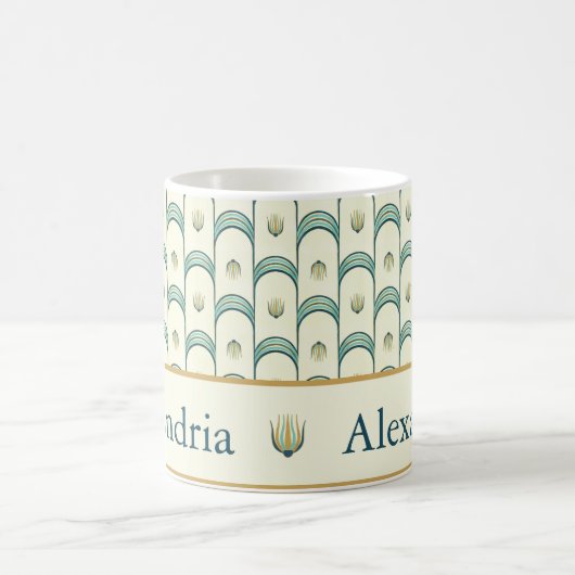 Personalized Art Deco Teal & Gold Geometric Kaffeetasse (Mittel)