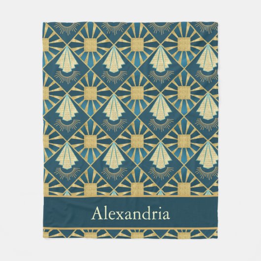 Personalized Art Deco Teal & Gold Geometric Name Fleecedecke (Vorderseite)