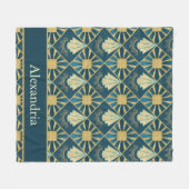 Personalized Art Deco Teal & Gold Geometric Name Fleecedecke (Vorderseite (Horizontal))
