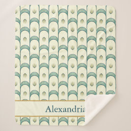 Personalized Art Deco Teal & Gold Geometric Sherpadecke