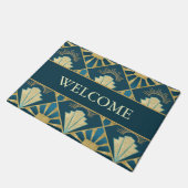 Personalized Art Deco Teal & Gold Welcome Fußmatte (Schrägansicht)