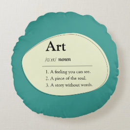 Personalized Art Dictionary Style Teal Pillow Rundes Kissen