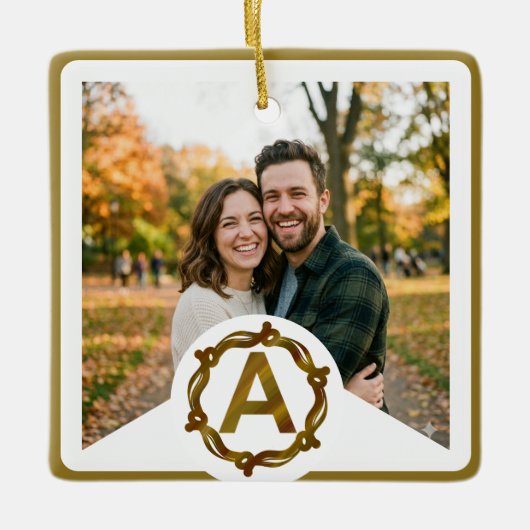 Personalized Artisan Monogram A | Wood Frame Keramikornament (Vorderseite)