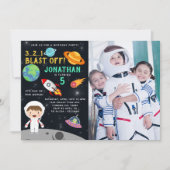 Personalized Astronaut Birthday with Photo Space Einladung (Vorderseite)