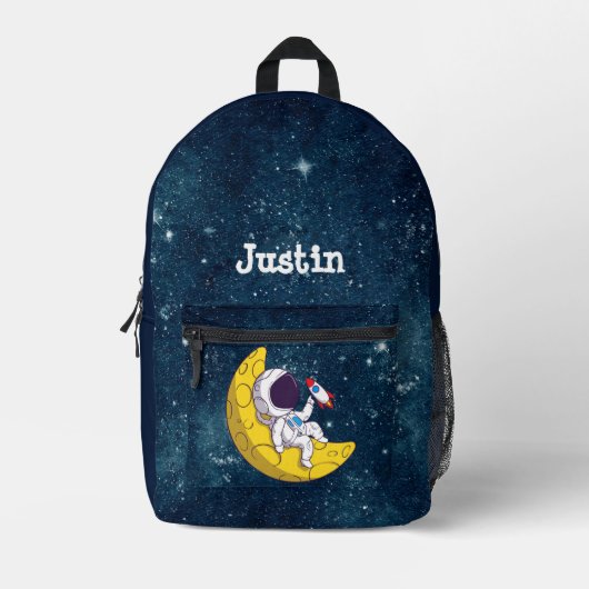 Personalized Astronaut on Moon with Rocket Bedruckter Rucksack (Vorderseite)