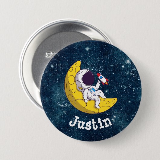 Personalized Astronaut on Moon with Rocket Button (Vorne & Hinten)