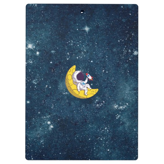 Personalized Astronaut on Moon with Rocket Klemmbrett (Rückseite)