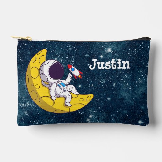 Personalized Astronaut on Moon with Rocket Zubehörtasche (Vorderseite)