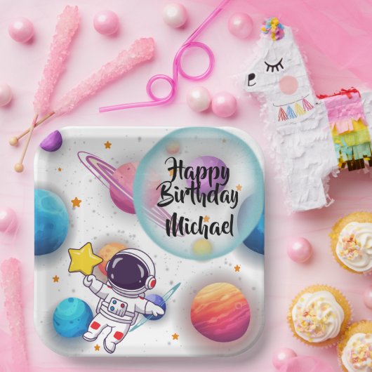 Personalized Astronaut & Planets Party Plates Pappteller (Party)