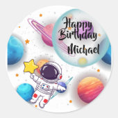 Personalized Astronaut & Planets Party Stickers (Vorderseite)